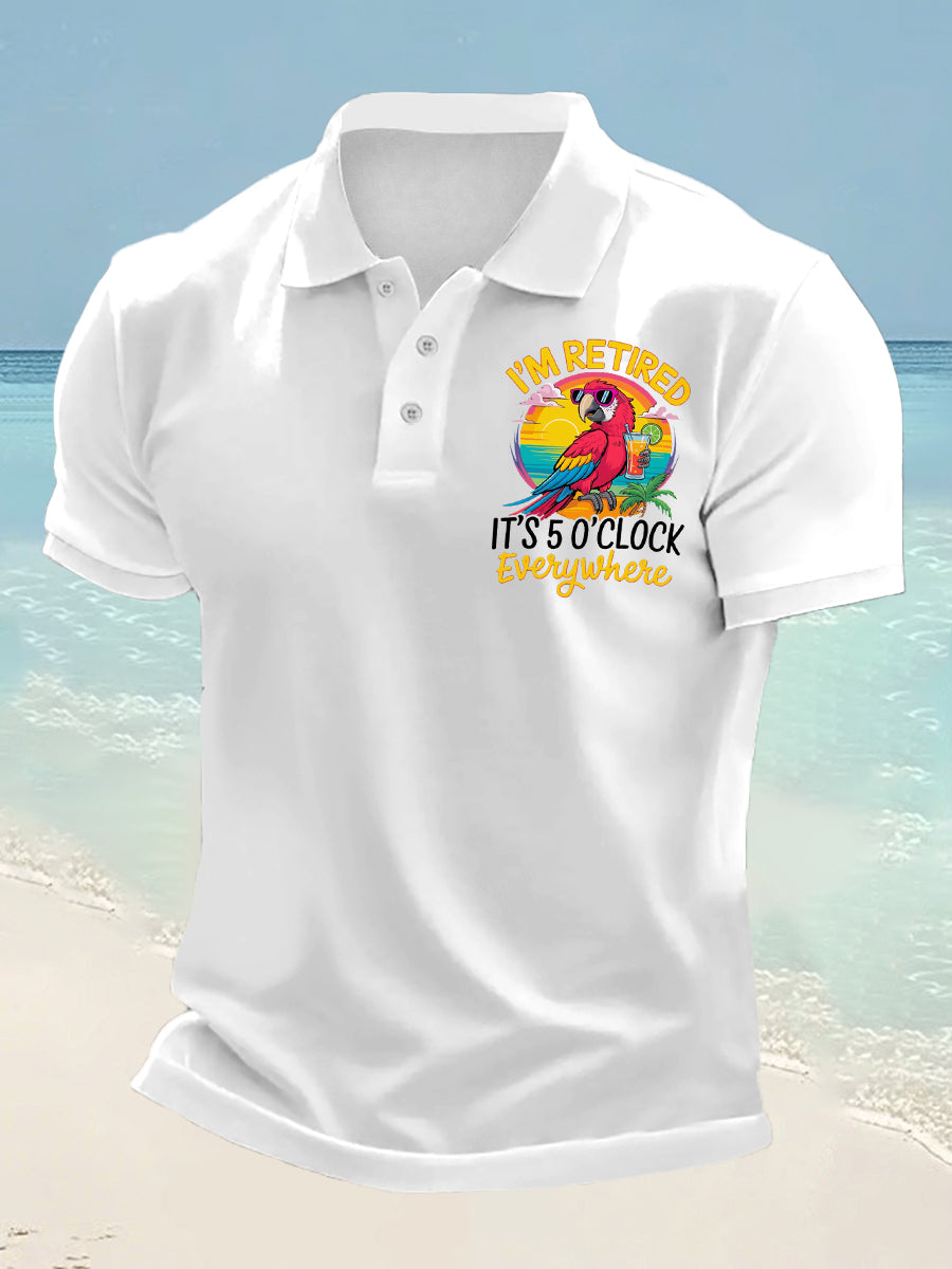Men's I'm Retired It's 5 O'clock Somewhere Parrot Print Casual Top gracestitchs