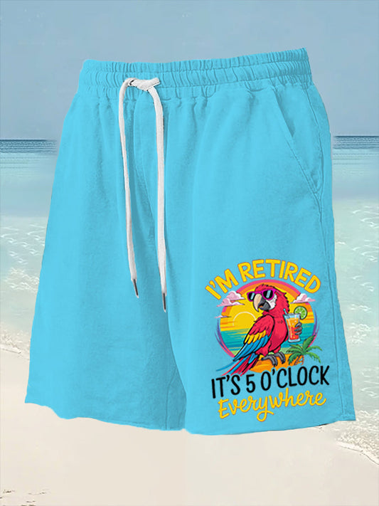 Men's I'm Retired It's 5 O'clock Somewhere Parrot Print Casual Shorts gracestitchs