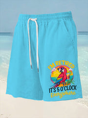 Men's I'm Retired It's 5 O'clock Somewhere Parrot Print Casual Shorts gracestitchs