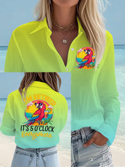 Women's I'm Retired It's 5 O'clock Everywhere Parrot Print Casual Shirt gracestitchs