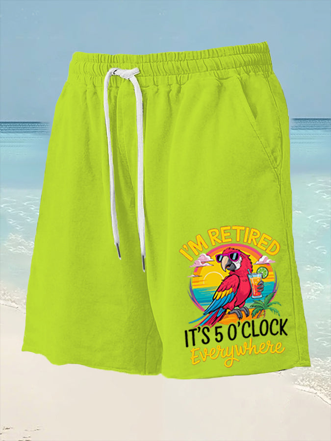 Men's I'm Retired It's 5 O'clock Somewhere Parrot Print Casual Shorts gracestitchs