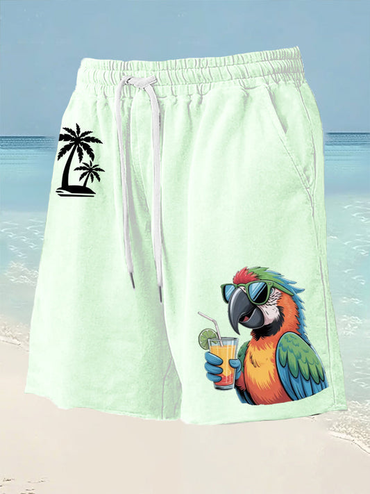 Men's It's 5 O'clock Somewhere Parrot Palm Print Casual Shorts gracestitchs