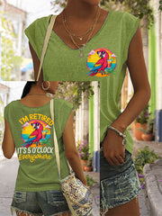 Women's I'm Retired It's 5 O'clock Everywhere Parrot Print Casual Sleeveless T-Shirt gracestitchs