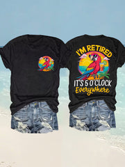 Women's I'm Retired It's 5 O'clock Everywhere Parrot Print Casual Tee gracestitchs