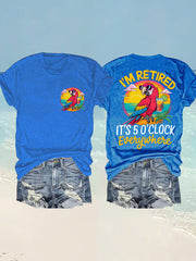 Women's I'm Retired It's 5 O'clock Everywhere Parrot Print Casual Tee gracestitchs