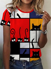 Women's Cat Line Art Print T-Shirt gracestitchs