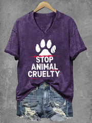 Women's Stop Animal Cruelty Print V-Neck T-Shirt gracestitchs