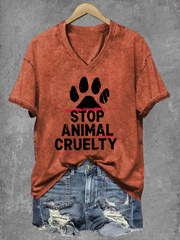 Women's Stop Animal Cruelty Print V-Neck T-Shirt gracestitchs