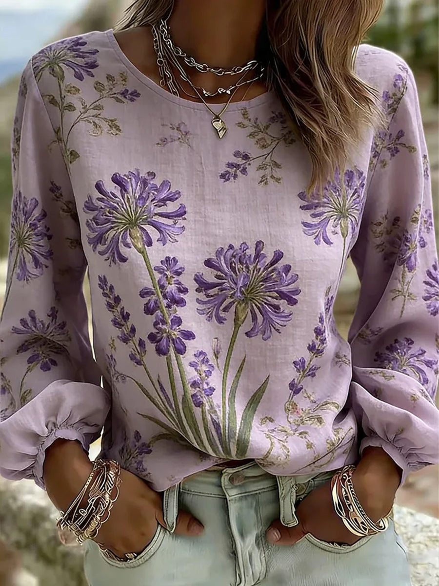 Women's Purple Flora Art Print Casual T-Shirt gracestitchs