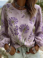 Women's Purple Flora Art Print Casual T-Shirt gracestitchs