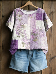 Women's Purple Flora Art Print Casual T-Shirt gracestitchs