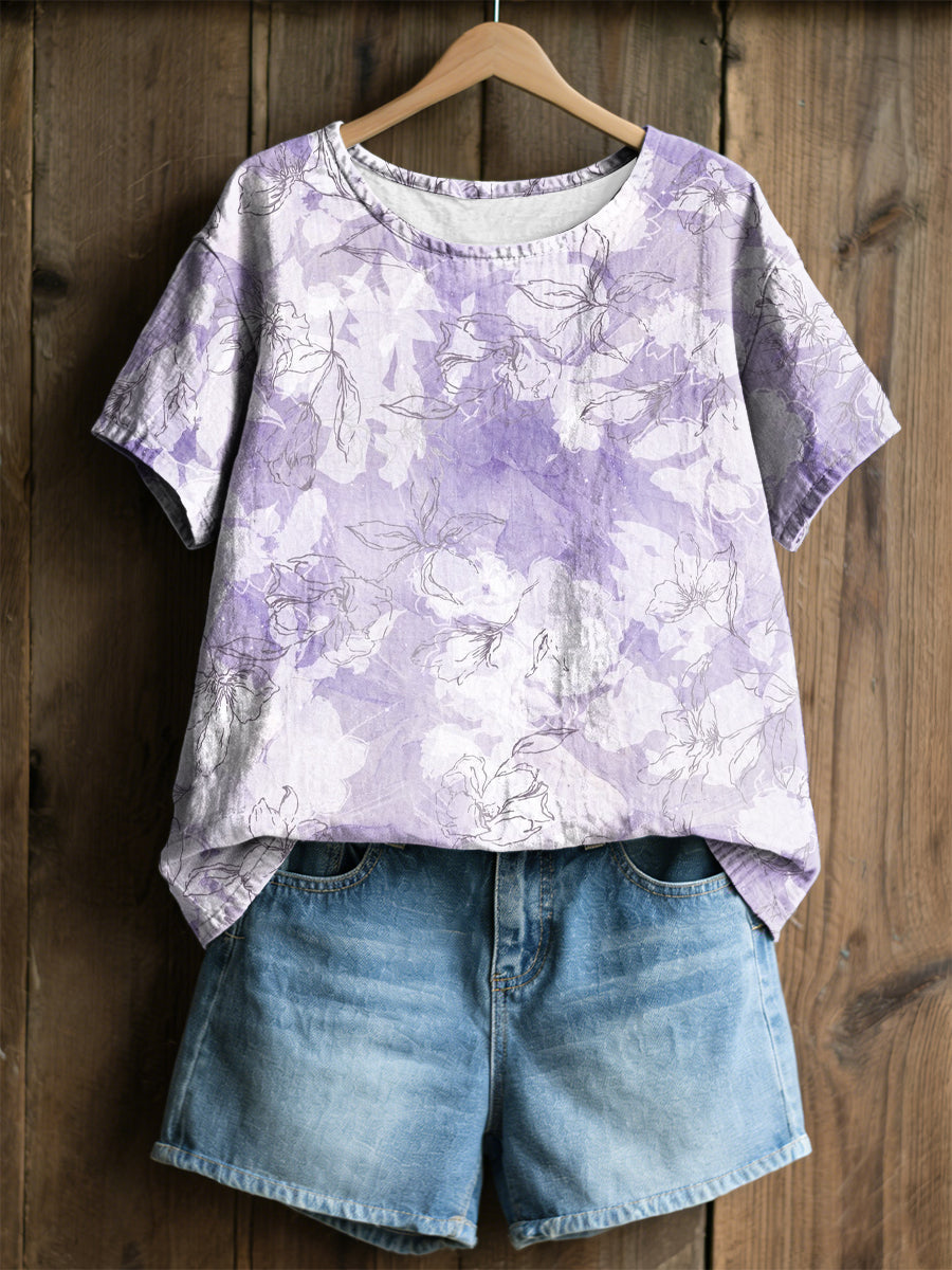 Women's Purple Flora Art Print Casual T-Shirt gracestitchs