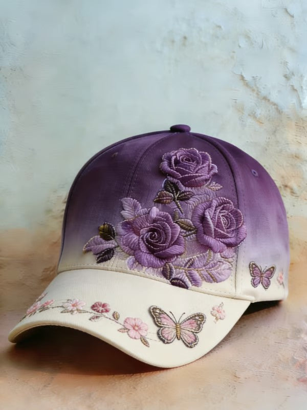 Retro Purple Floral Print Casual Hat gracestitchs