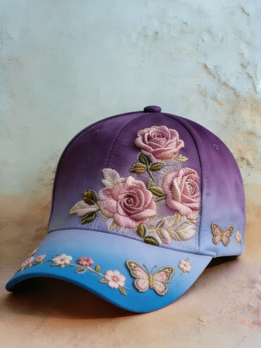 Retro Purple Floral Print Casual Hat gracestitchs