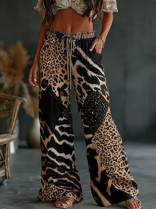 Women's Vintage Leopard Print Casual Pants gracestitchs