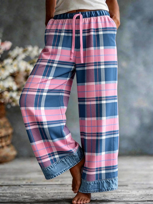 Women's Plaid Print Patchwork Art Casual Pants gracestitchs
