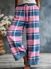 Women's Plaid Print Patchwork Art Casual Pants gracestitchs
