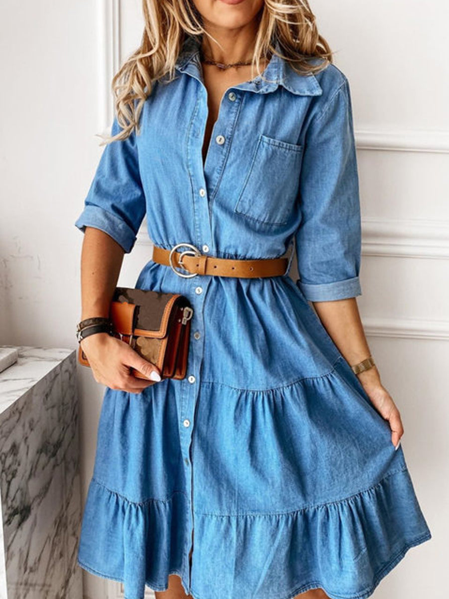 Women's Casual Elegant Mid-Length Denim Dress gracestitchs