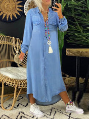 Women's Casual Elegant Long Denim Shirt Dress gracestitchs