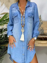 Women's Casual Elegant Denim Shirt Dress gracestitchs