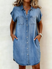 Women's Casual Elegant Mid-Length Denim Dress gracestitchs