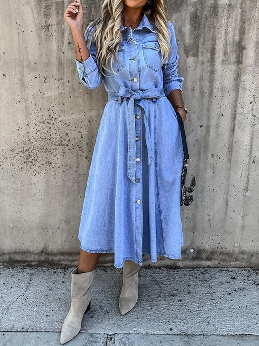 Women's Casual Elegant Long-Sleeve Denim Dress gracestitchs
