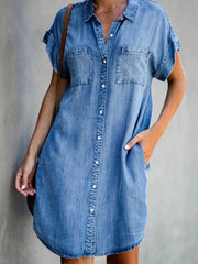 Women's Casual Elegant Mid-Length Denim Dress gracestitchs