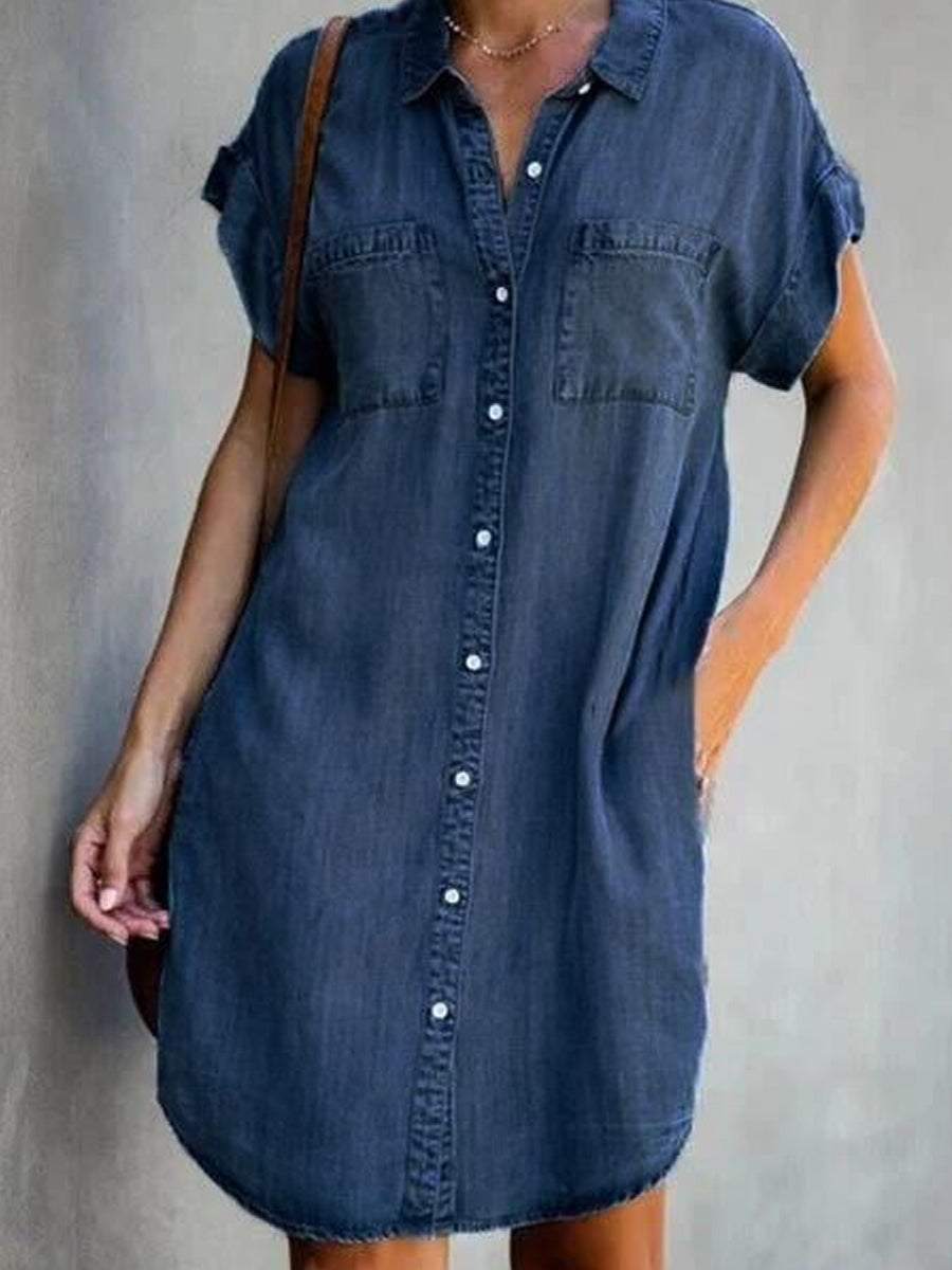 Women's Casual Elegant Mid-Length Denim Dress gracestitchs