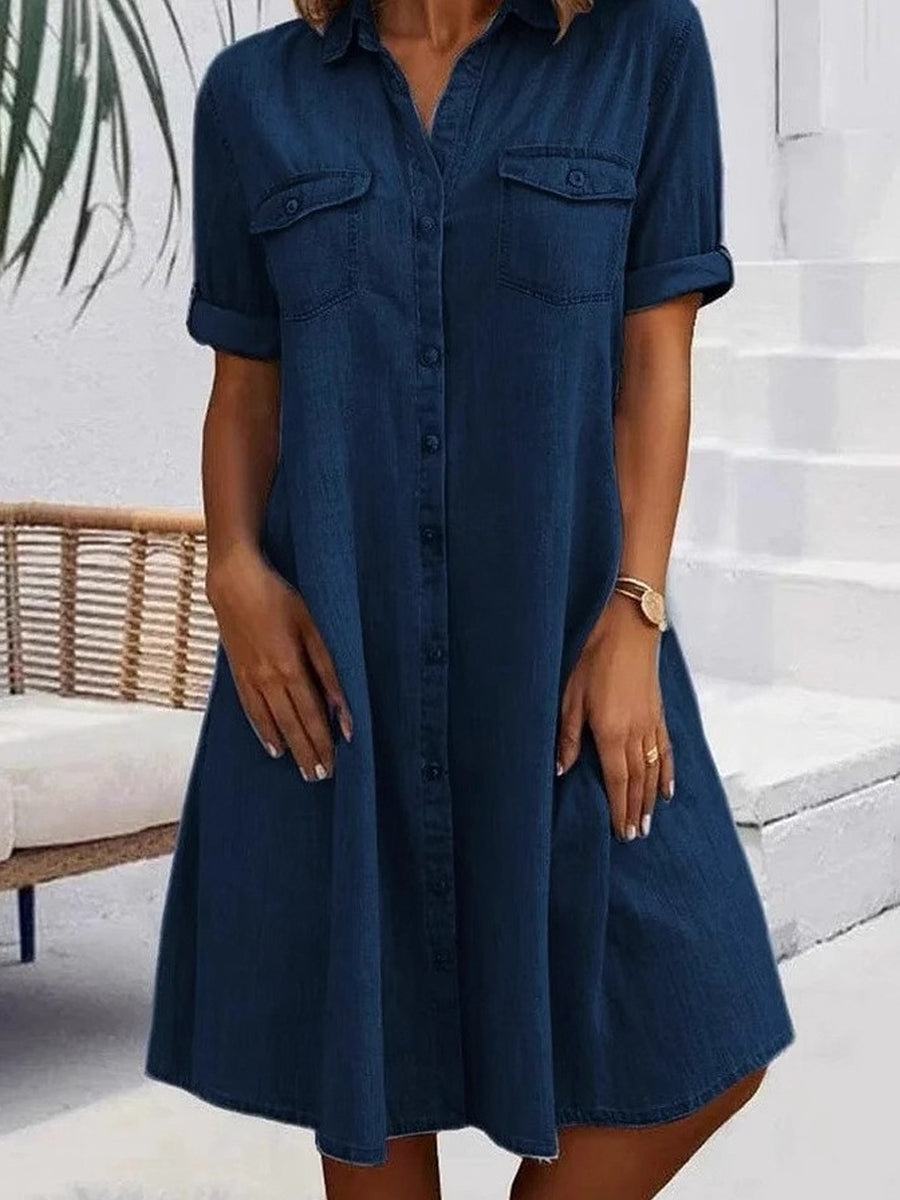 Women's Casual Elegant Mid-Length Denim Style Shirt Dress gracestitchs