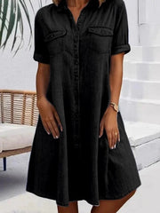 Women's Casual Elegant Mid-Length Denim Style Shirt Dress gracestitchs