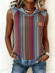 Women's striped art print sleeveless tops gracestitchs