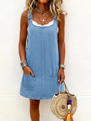 Women's Casual Overall Denim Short Dress gracestitchs