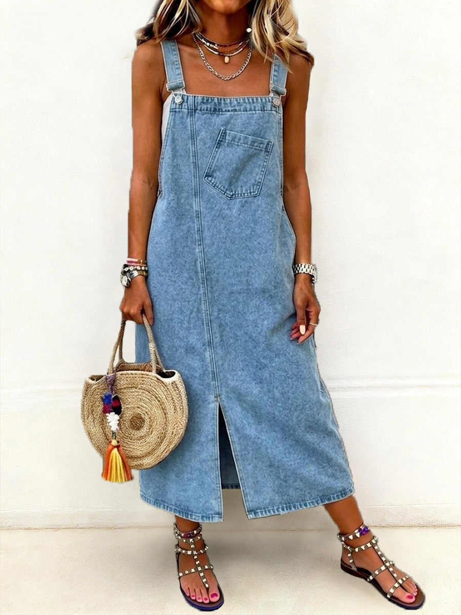 Women's Casual Mid-Length Denim Jumper Dress gracestitchs