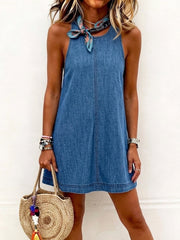 Women's Sleeveless Backless Denim Mini Dress gracestitchs