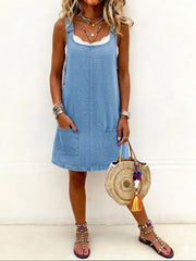 Women's Casual Overall Denim Short Dress gracestitchs