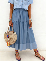 Women's Paneled Elastic Waist Denim Skirt gracestitchs