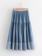 Women's Paneled Elastic Waist Denim Skirt gracestitchs