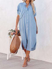 Women's Lightweight Mid-Length Denim-Style Shirt Dress gracestitchs