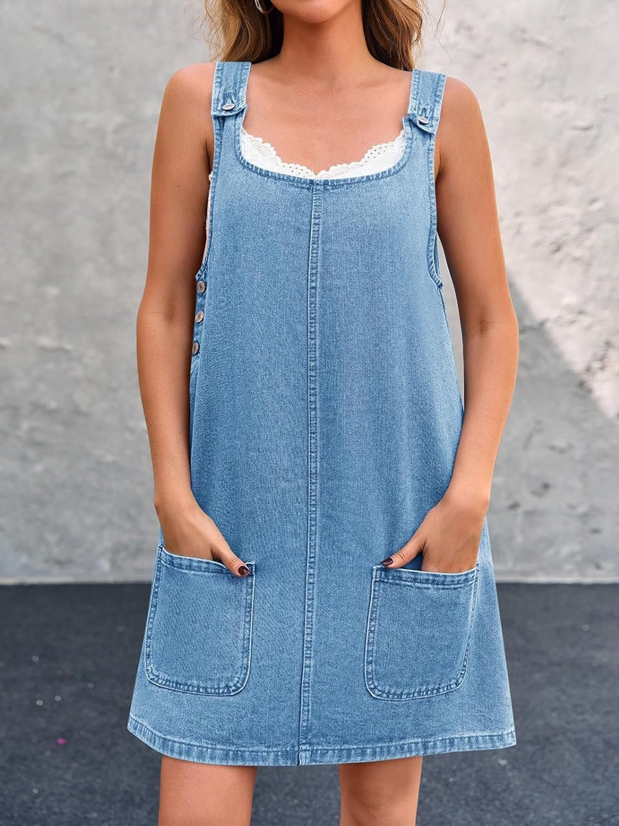 Women's Casual Overall Denim Short Dress gracestitchs