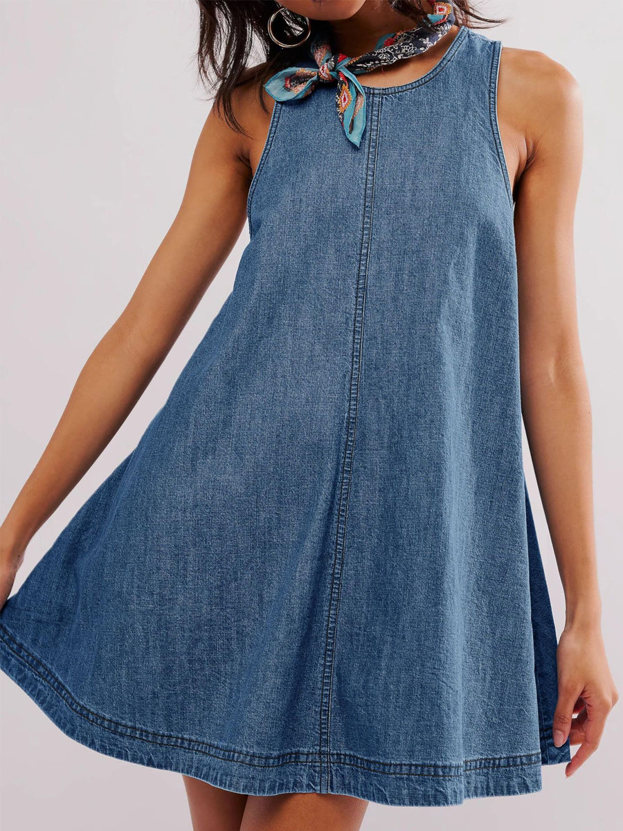 Women's Sleeveless Backless Denim Mini Dress gracestitchs