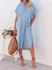 Women's Lightweight Mid-Length Denim-Style Shirt Dress gracestitchs