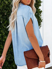 Women's Casual Short-Sleeve Denim Shirt gracestitchs