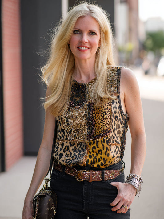 Women's sleeveless leopard print tops gracestitchs