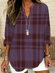 Women's Pattern Linen Blend V-Neck Shirt gracestitchs