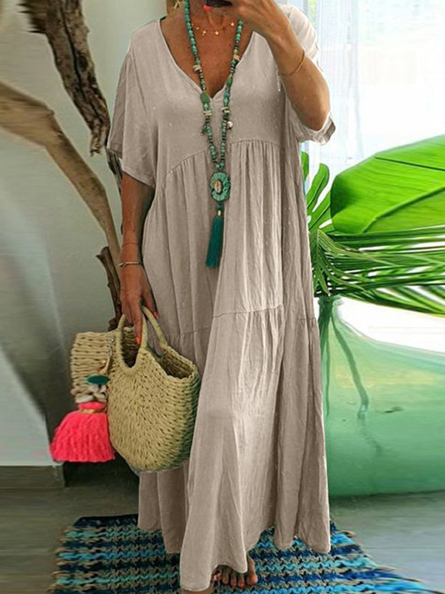 Women's Casual Loose-Fit V-Neck Dress gracestitchs