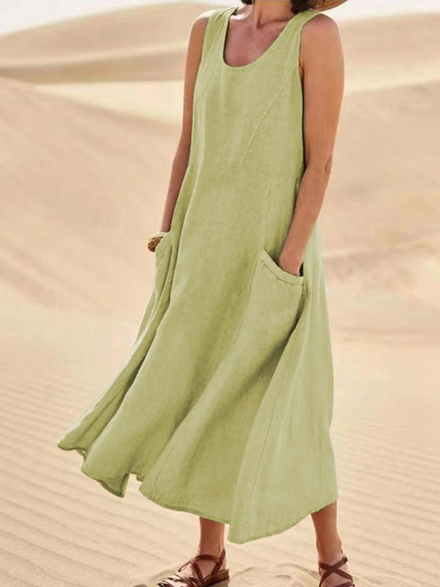 Women's Casual Elegant Sleeveless Cotton Midi Dress gracestitchs