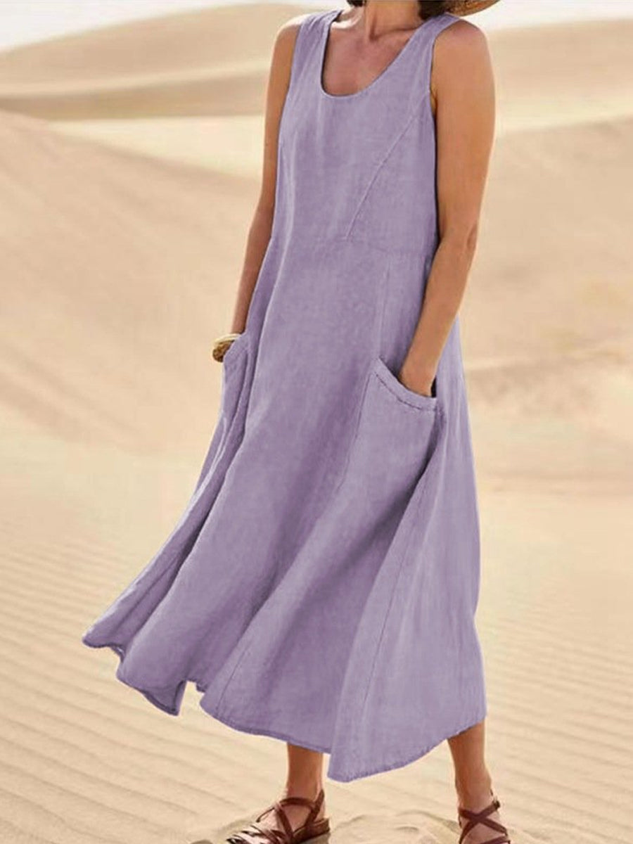 Women's Casual Elegant Sleeveless Cotton Midi Dress gracestitchs
