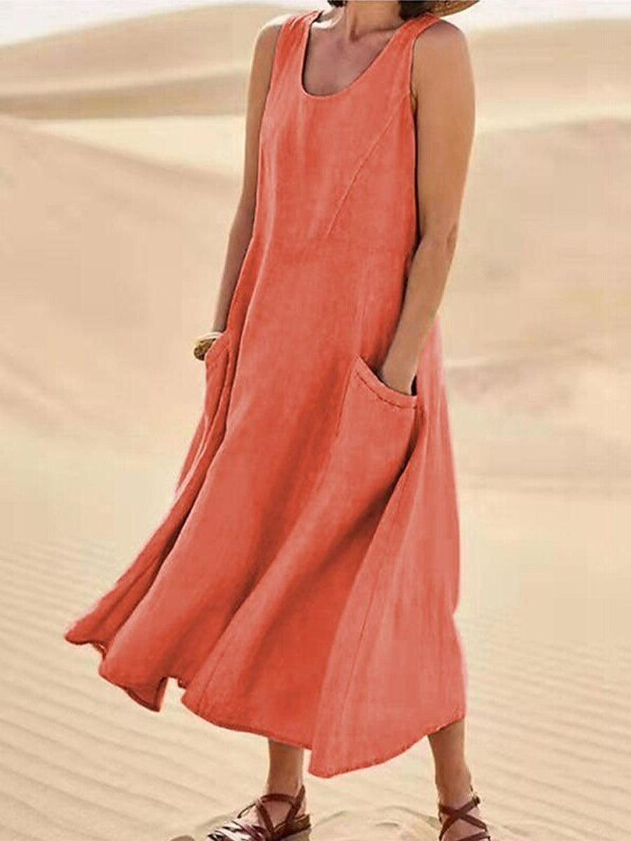 Women's Casual Elegant Sleeveless Cotton Midi Dress gracestitchs