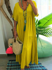 Women's Casual Loose-Fit V-Neck Dress gracestitchs