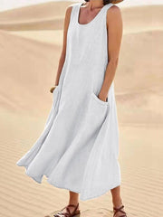 Women's Casual Elegant Sleeveless Cotton Midi Dress gracestitchs